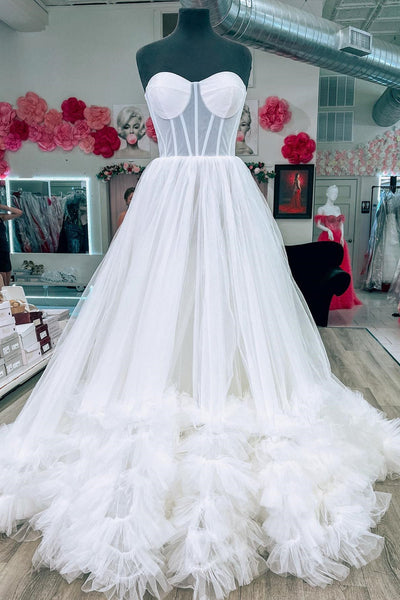 Periwinkle Tulle Strapless Tiered Ball Gown with Ruffles MD092703