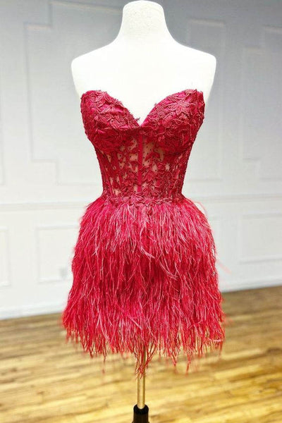 Sweetheart Feather Skirt Lavender Tight Homecoming Dress MD091608