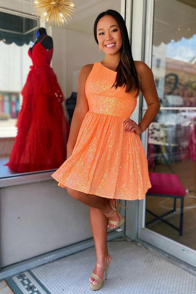Navy Sequins One Shoulder A-Line Short Homecoming Dress LD3062306