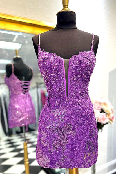 Tight Straps Black Sequin Short Homecoming Dress MD091605