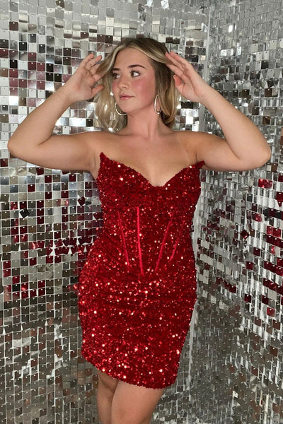 Sparkly Fuchsia Corset Sweetheart Sequins Tight Short Homecoming Dress MD091405