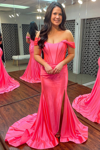 Black Corset Off the Shoulder Long Prom Dress with Slit MD092902