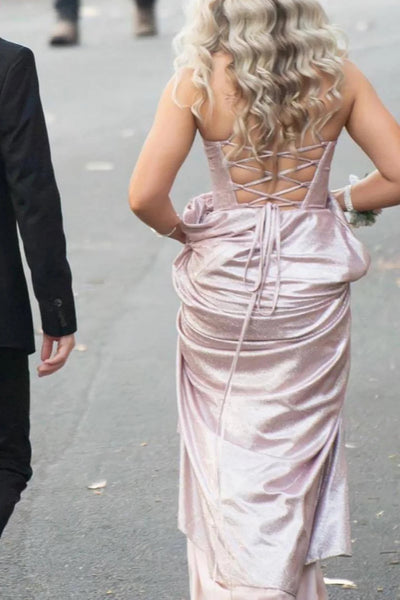 Bling A Line Spaghetti Straps Blush Long Prom Dress with Split Front MD112304