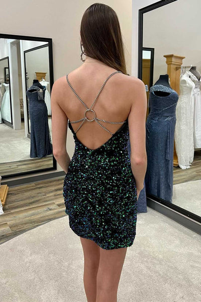 Hot Pink Sequin O-Ring Back Short Party Dress MD092108