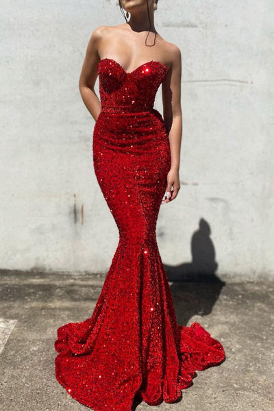 Sweetheart Mermaid Sequined Long Prom Dress MD121809