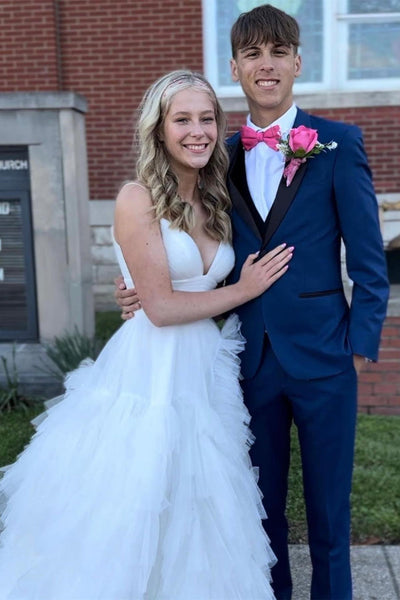 Pink Tulle High-Waist Tiered Long Prom Dress with Ruffles MD093010