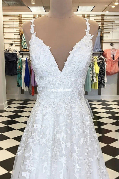 Elegant A-Line Sweetheart White Lace Long Prom Dresses,Formal Evening Party Dresses
