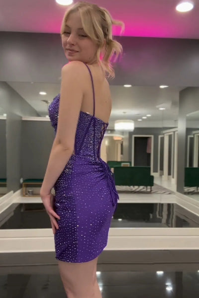Purple Bodycon Sweetehart Beaded Short Homecoming Dresses DM4072506