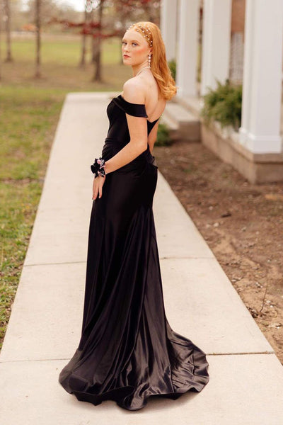 Mermaid Off the Shoulder Black Satin Long Prom Dress MD4051705