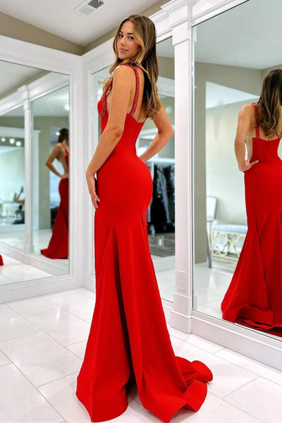 Mermaid Sweetheart Navy Blue Long Prom Dresses with Beadings MD4013105