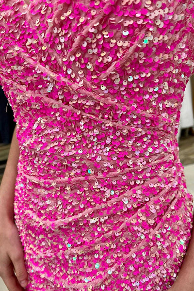 Hot Pink Sequin O-Ring Back Short Party Dress MD092108
