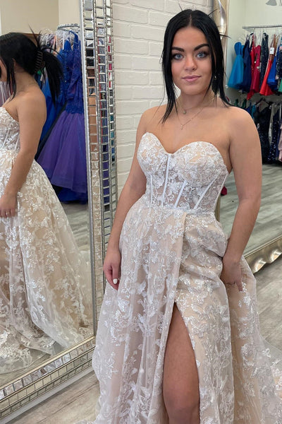 Sparkle Princess Lavender Bustier Puff Sleeve Lace Long Prom Gown MD092702