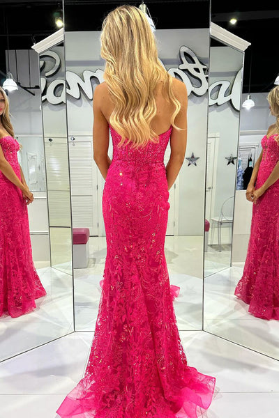 Mermaid Sweetheart Fuchsia Tulle Lace Long Prom Dress MD4020402