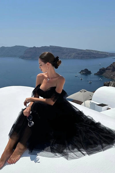Black A-Line Corset Ruffled Tulle Homecoming Prom Dress MD091404