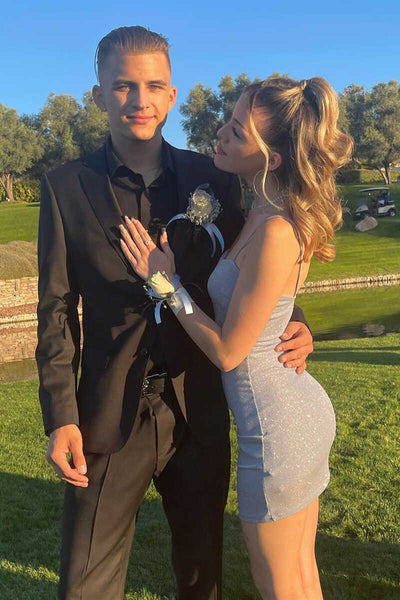 Shiny Grey Drawstring Ruched Tight Homecoming Dress MD092005