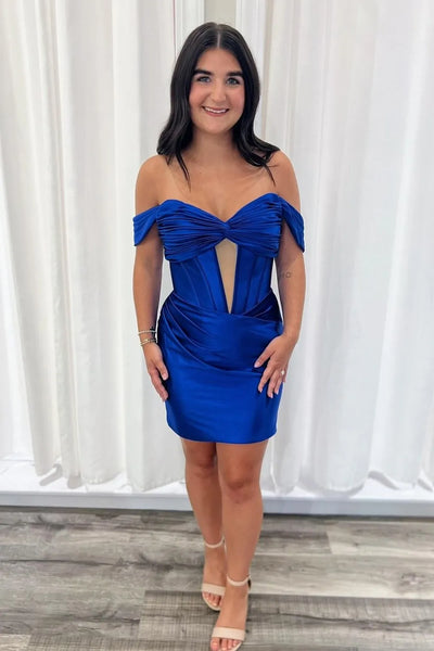 Simple Bodycon Off the Shoulder Hot Pink Tight Short Homecoming Dresses DM24072402