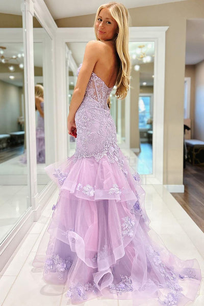 Charming Mermaid Sweetheart Tulle Long Prom Dresses with Appliques MD4012804