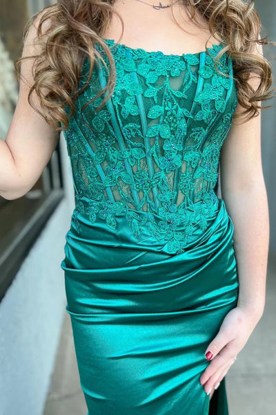 Mermaid Strapless Red Corset Prom Dress with Slit DM3082821