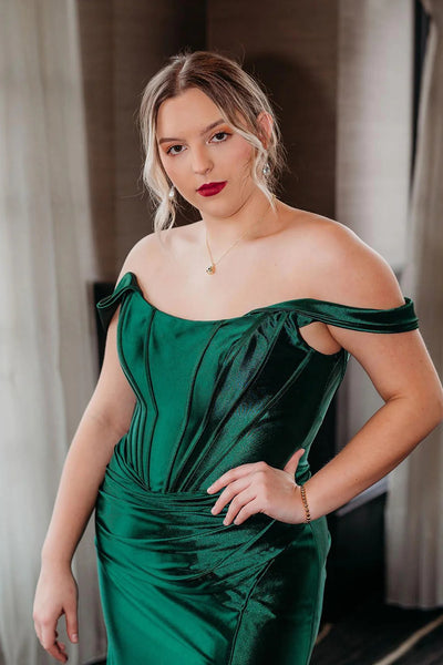 Black Corset Off the Shoulder Long Prom Dress with Slit MD092902