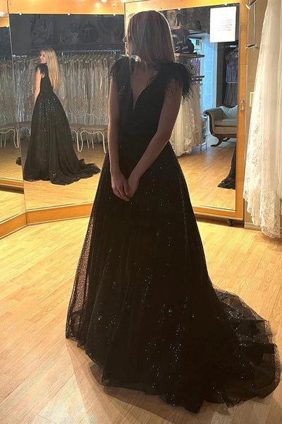 Sparkly A-Line Light Blue Sequins Long Prom Dress with Slit DM3082810