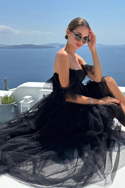 Black A-Line Corset Ruffled Tulle Homecoming Prom Dress MD091404