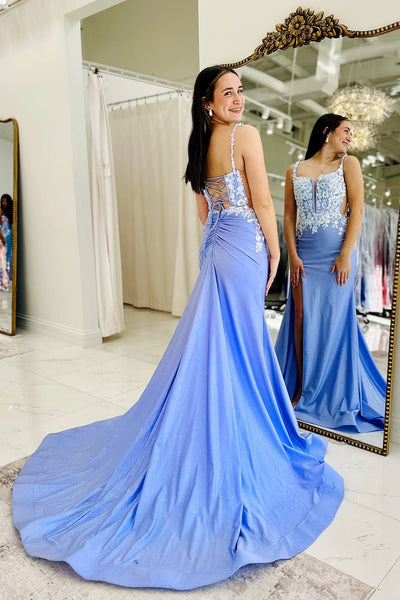 Mermaid Sweetheart Black Satin Long Prom Dresses with Appliques DM25031902