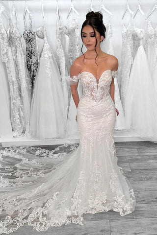 Mermaid Off the Sholder Tulle Appliques Wedding Dress MD4051201