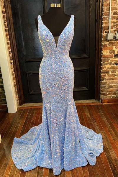 Glitter Plunge Pink Sequin Trumpet Long Formal Dress MD092706