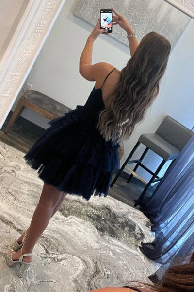 Sparkly Light Blue A-Line Tulle Tiered Short Homecoming Dress MD090303
