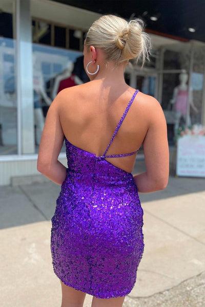 Grape Sequins One Shoulder Bodycon Homecoming Dresses LD3062906