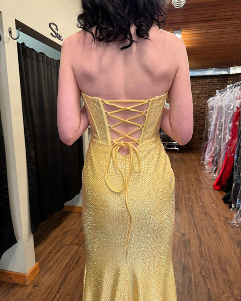Sparkle Sweetheart Mermaid Beaded Long Prom Dresses Party Gowns with Side Ruffle Spit DM25101601
