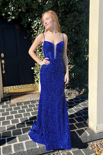 Mermaid Spaghetti Straps Sequins Long Prom Dress MD4051704