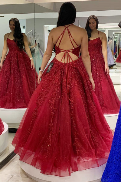 A-Line Hot Pink Applique Lace-Up Long Formal Dress MD092408