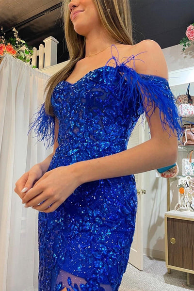 Orange Off-the-Shoulder Sequin Applique Mermaid Long Dress with Slit MD103008
