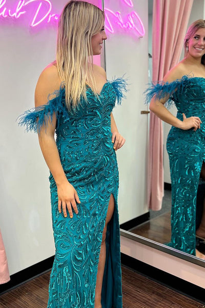 Mermaid Off the Shoulder Sequins Lace Long Prom Dress MD4021706