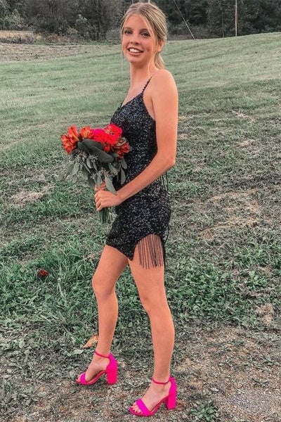 Sequins Straps Tassel Mini Homecoming Dress MD092009