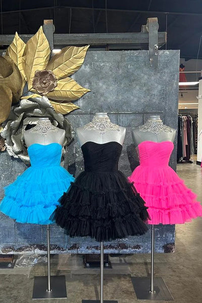 Fuchsia A-Line Sweetheart Tulle Tiered Corset Short Homecoming Dress MD0903012