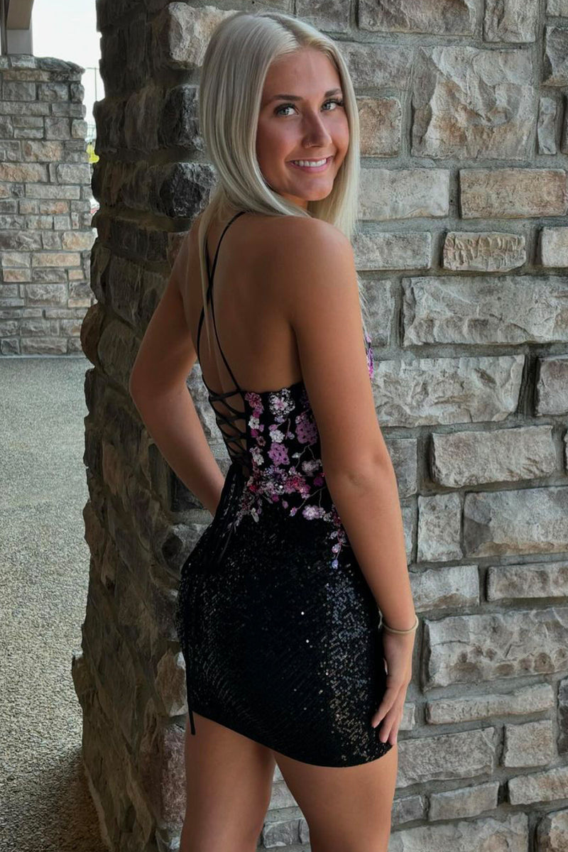 Bodycon Sweetheart Black Sequin Short Tight Homecoming Dresses DM24091104 –  Dressmeet
