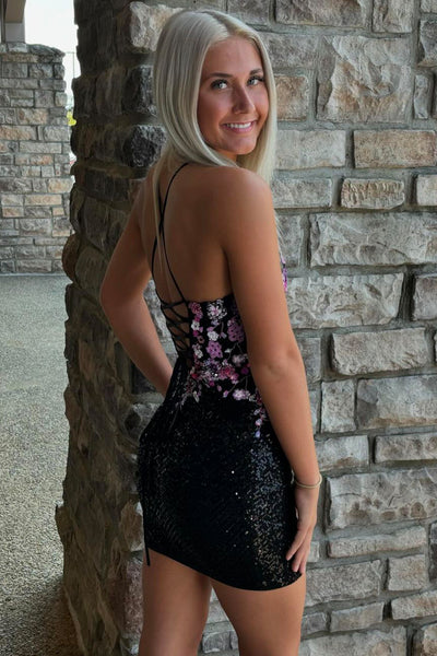 Bodycon Sweetheart Black Sequin Short Tight Homecoming Dresses DM24091104