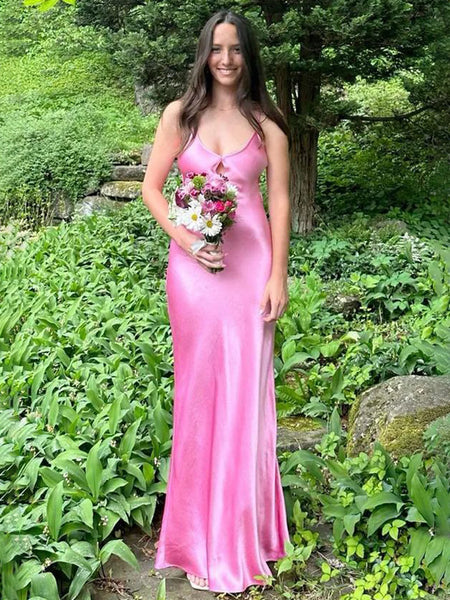 Chic Sheath V Neck Pink Long Prom Dress DM24122413