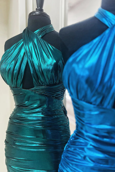 Dark Green Halter Backless Bodycon Short Homecoming Dresses DM24082001