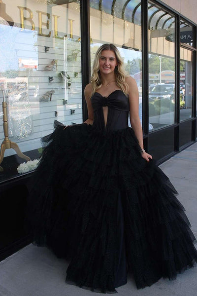 Fuchsia Ball Gown Sweetheart Keyhole Tiered Tulle Long Prom Dresses DM24081204