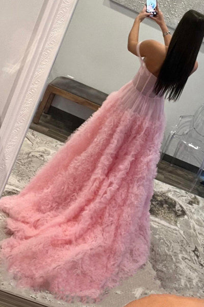 Gorgeous Ball Gown Off the Shoulder Pink Long Prom Dress