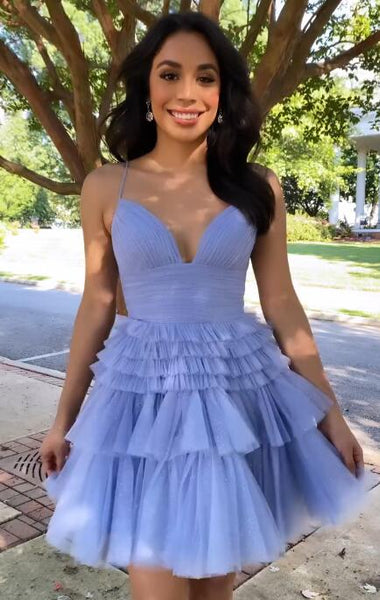 Glitter Black Tiered Spaghetti Straps Short Homecoming Dress LD3062301