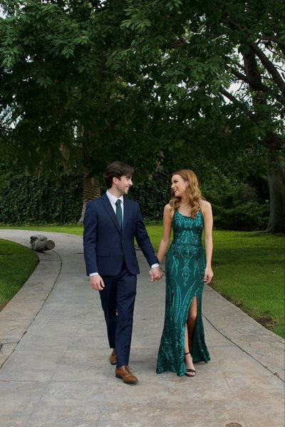 Sparkly Mermaid Scoop Neck Green Sequin Prom Dress with Lace-up DM25010403-1
