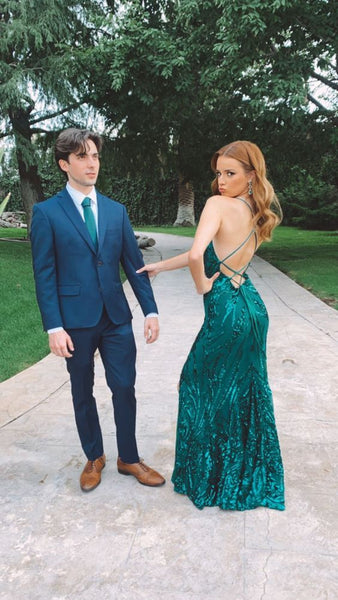 Sparkly Mermaid Scoop Neck Green Sequin Prom Dress with Lace-up DM25010403-2