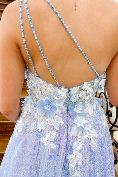 Lilac One Shoulder 3D Flowers Sequin Long Formal Dress MD112704
