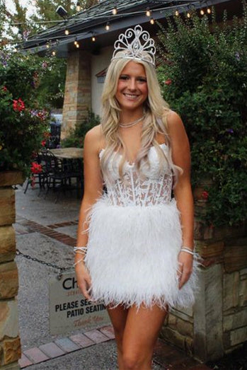 Sweetheart Feather Skirt Lavender Tight Homecoming Dress MD091608
