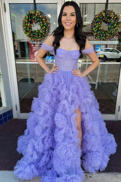 Charming Ball Gown Sweetheart Tulle Long Prom Dress with Slit DM090609