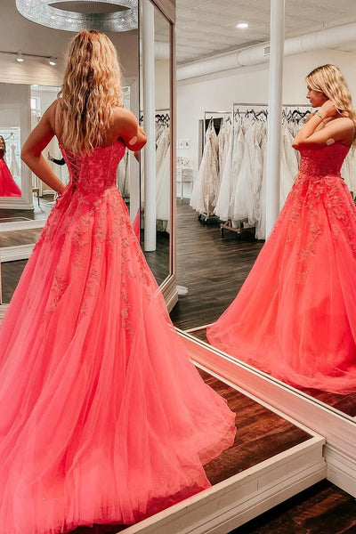 Coral A-Line Prom Dress with Appliques MD092903